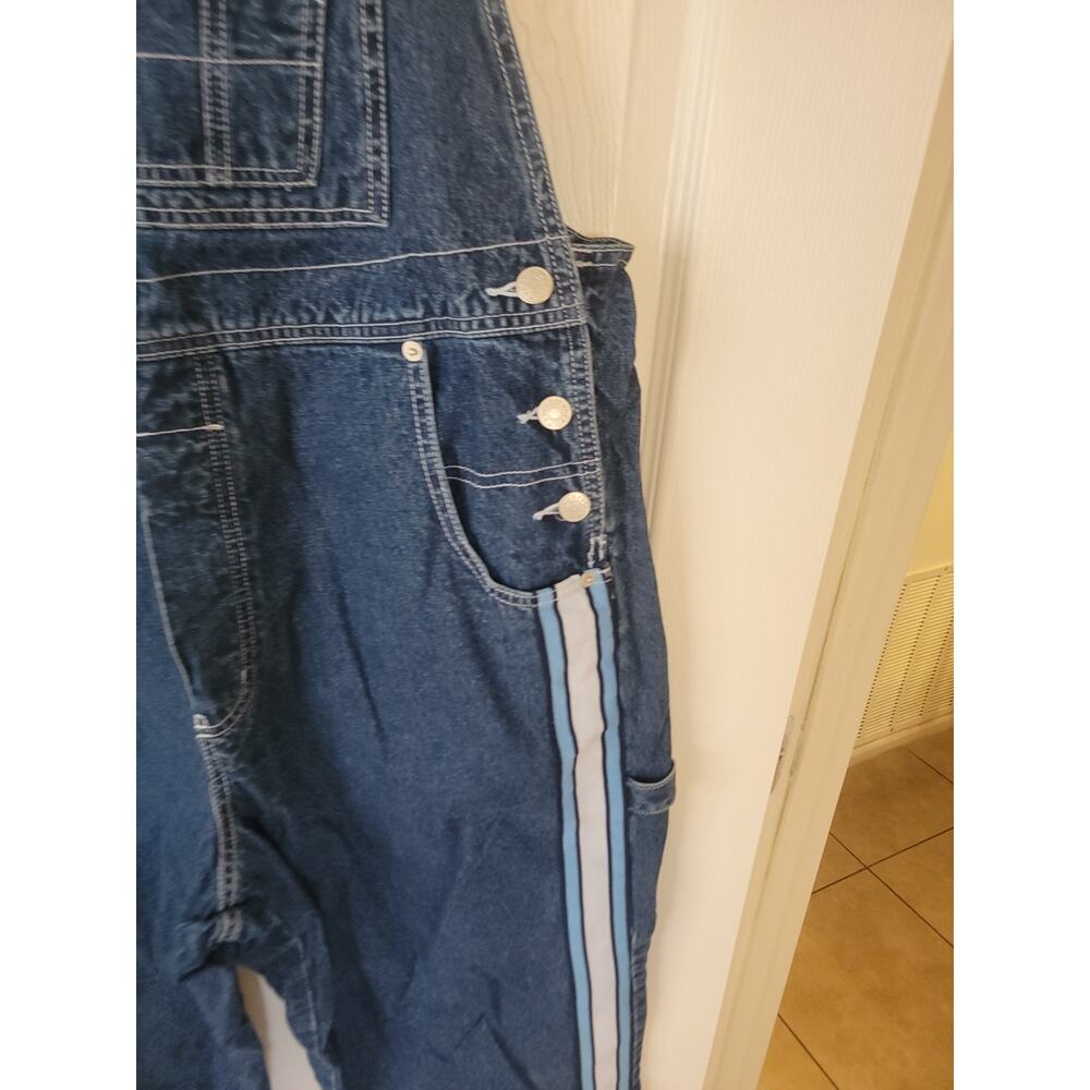 VTG Revolt Denim Bib Overalls Sz 18 Wide Leg Baggy Tuxedo Stripe Retro 90S Y2K - Picture 4 of 12